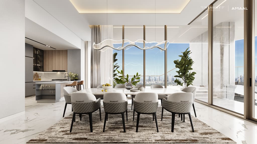 An Infinity Collection dining room with MANSORY-embossed seating