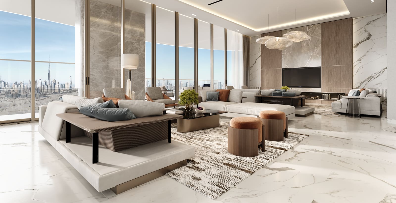The living room of an Infinity Collection full-floor residence at MANSORY Residences