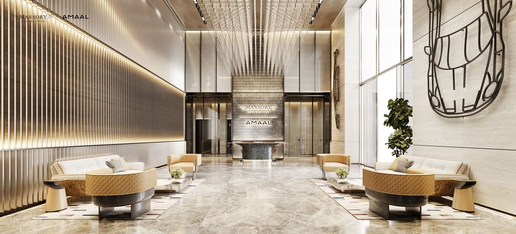 The arrival lobby at MANSORY Residences by AMAAL