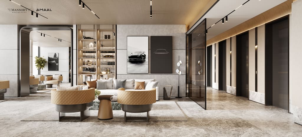 Social and dining spaces at MANSORY Residences by AMAAL