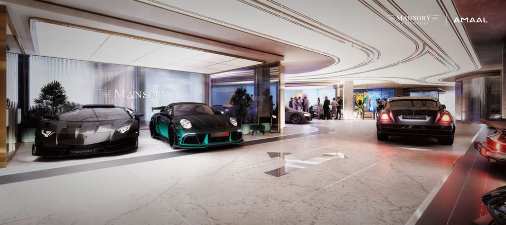 The MANSORY Nest automotive lounge at MANSORY Residences by AMAAL