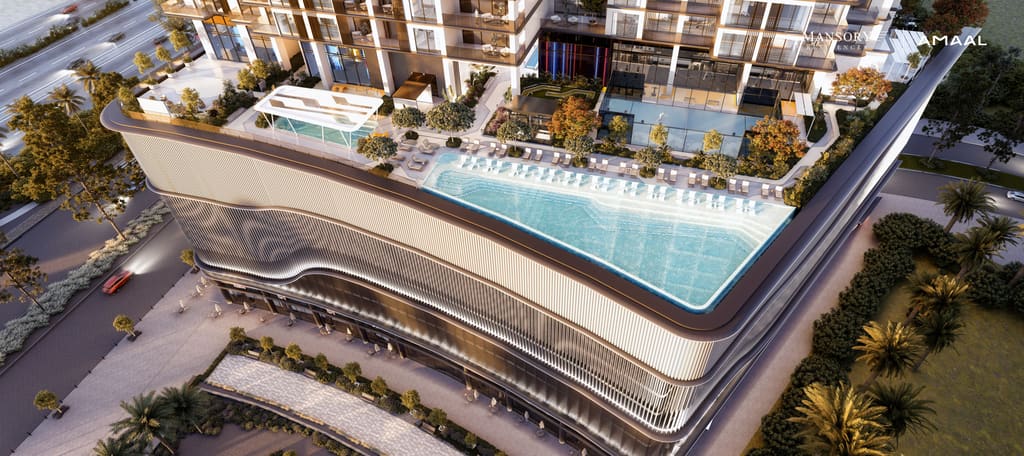 The podium amenity deck at MANSORY Residences by AMAAL