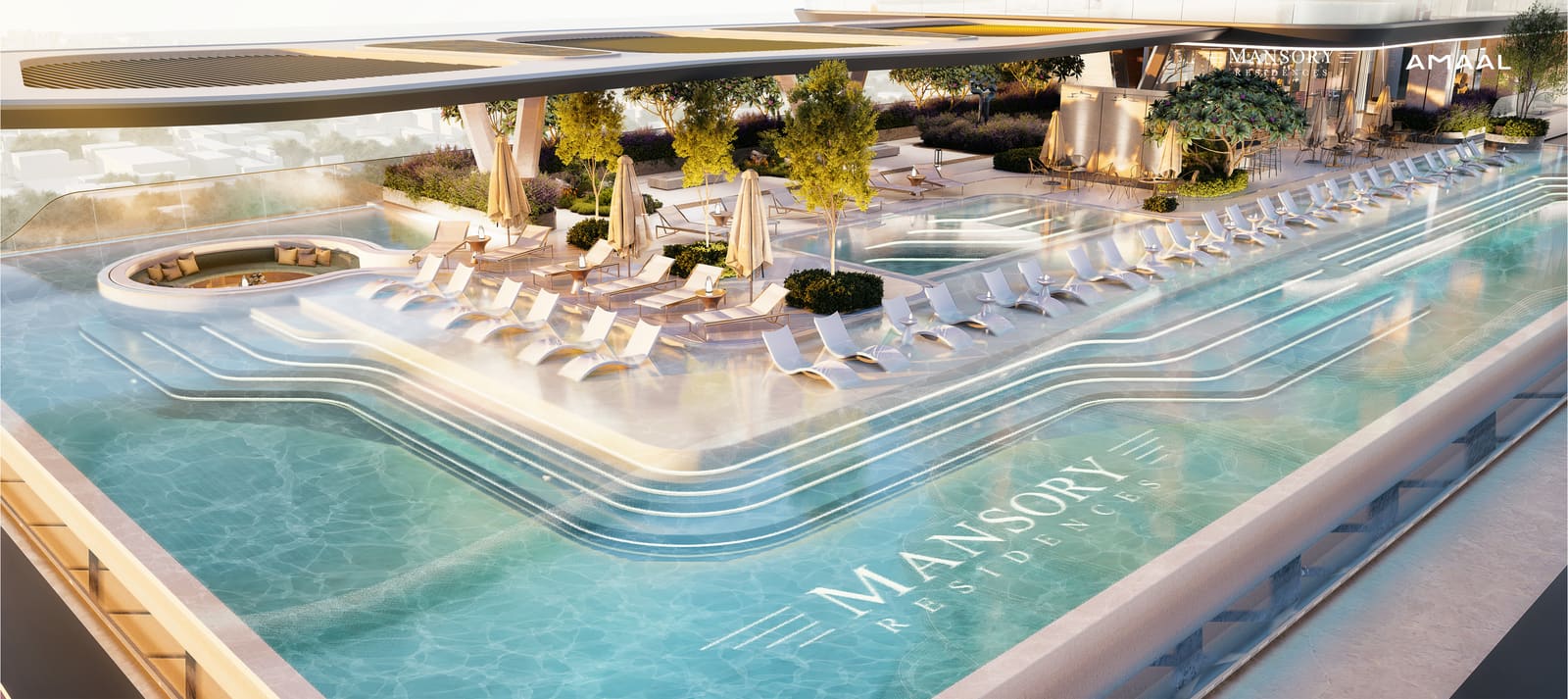 The Level 41 sky infinity pool at MANSORY Residences, with the monogram set into the deck